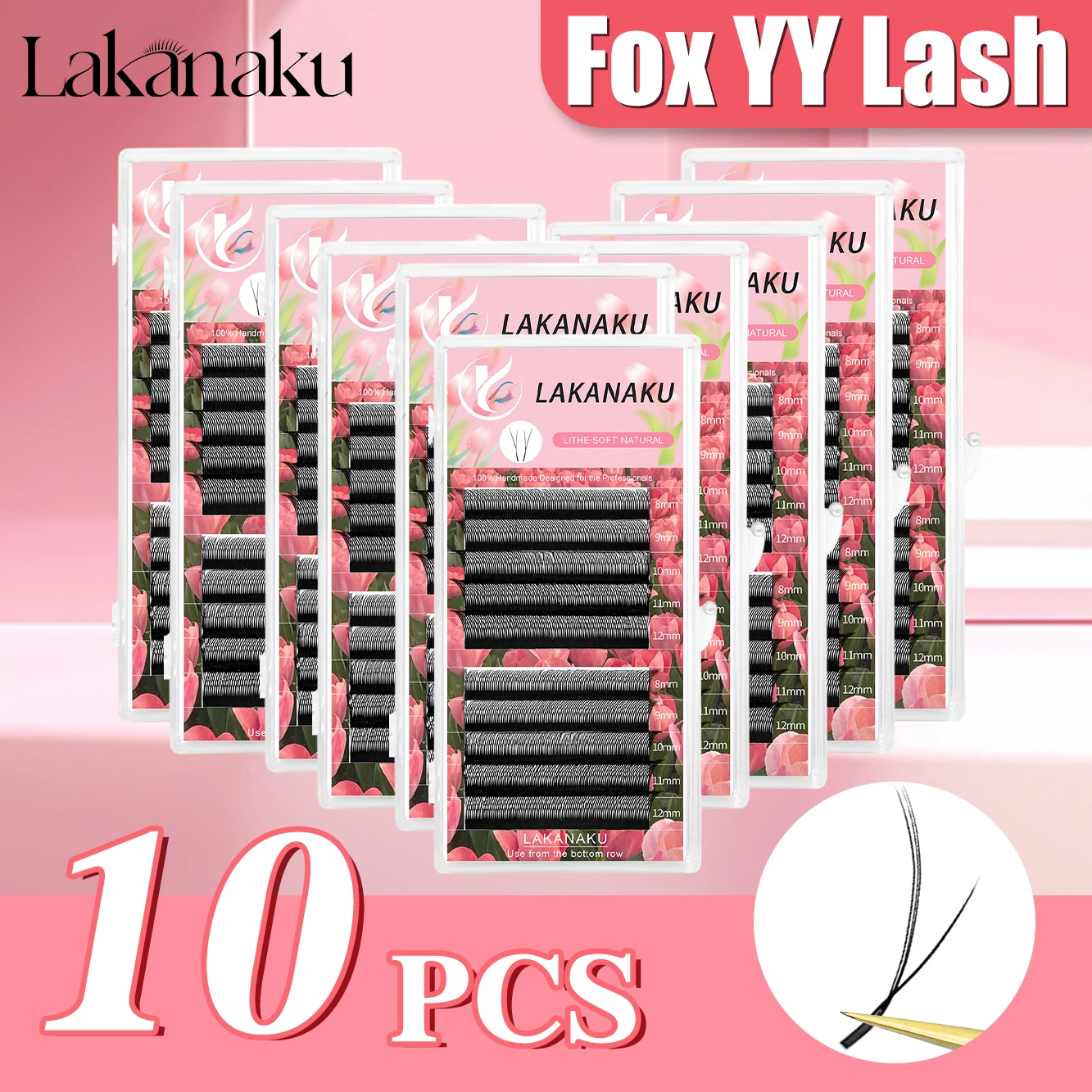 

LAKANAKU 10 чехлов Fox Eyes YY Форма Наращивание ресниц YY Реснички и бразильский объем Мягкие искусственные норковые ресницы Y Cilios