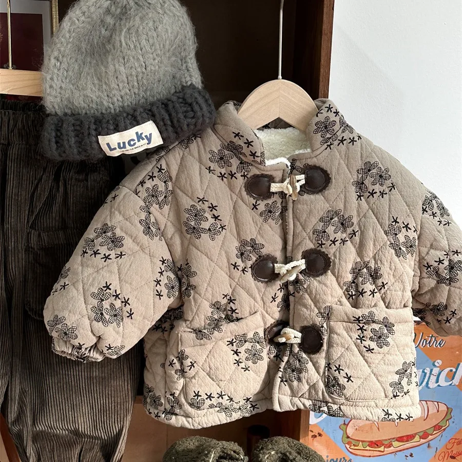 

Children Clothing Kids Coat 2023 Boy Winter New Fashionable Vintage Cotton-padded Jacket for Girl Velvet Warm Casual Kids Coat