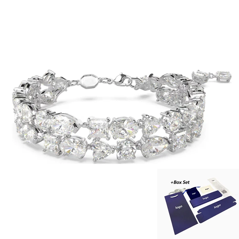 New hot selling Mesmera mixed cut white double row crystal bracelet with high-end feel, engagement surprise accessory gift