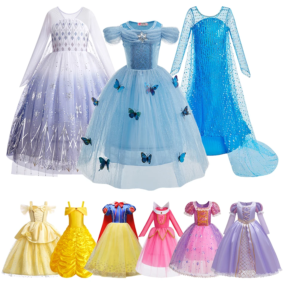 

Children Princess Dress Up Girls Tangled Wedding Lace Clothes Kids Cinderella Elsa Rapunzel Party Christmas Cosplay Dresses