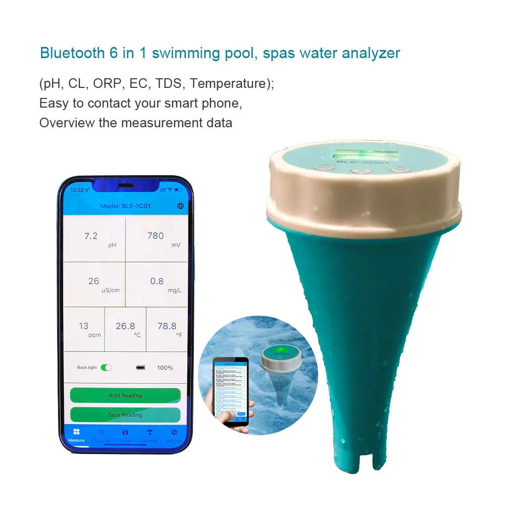 6 in 1 analizzatore d\'acqua intelligente galleggiante per piscina PH cloro EC TDS ORP TEMP Tester per acqua della piscina termale con APP Bluetooth