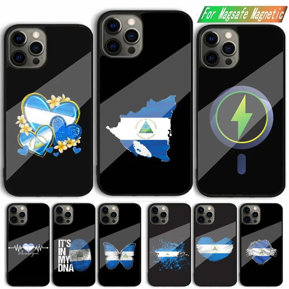 Nicaragua Flag Phone Case For iPhone 15,14,13,12,11,Plus,Pro,Max Mini Magsafe Magnetic Wireless Charging