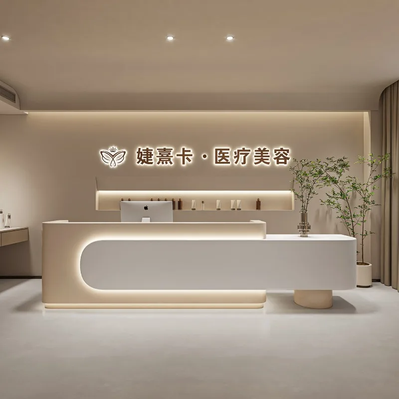 Modern Restaurant Reception Desks Beauty Led Luxury Salon Unique Display Reception Desks Organizers Mostrador Lounge Furniture