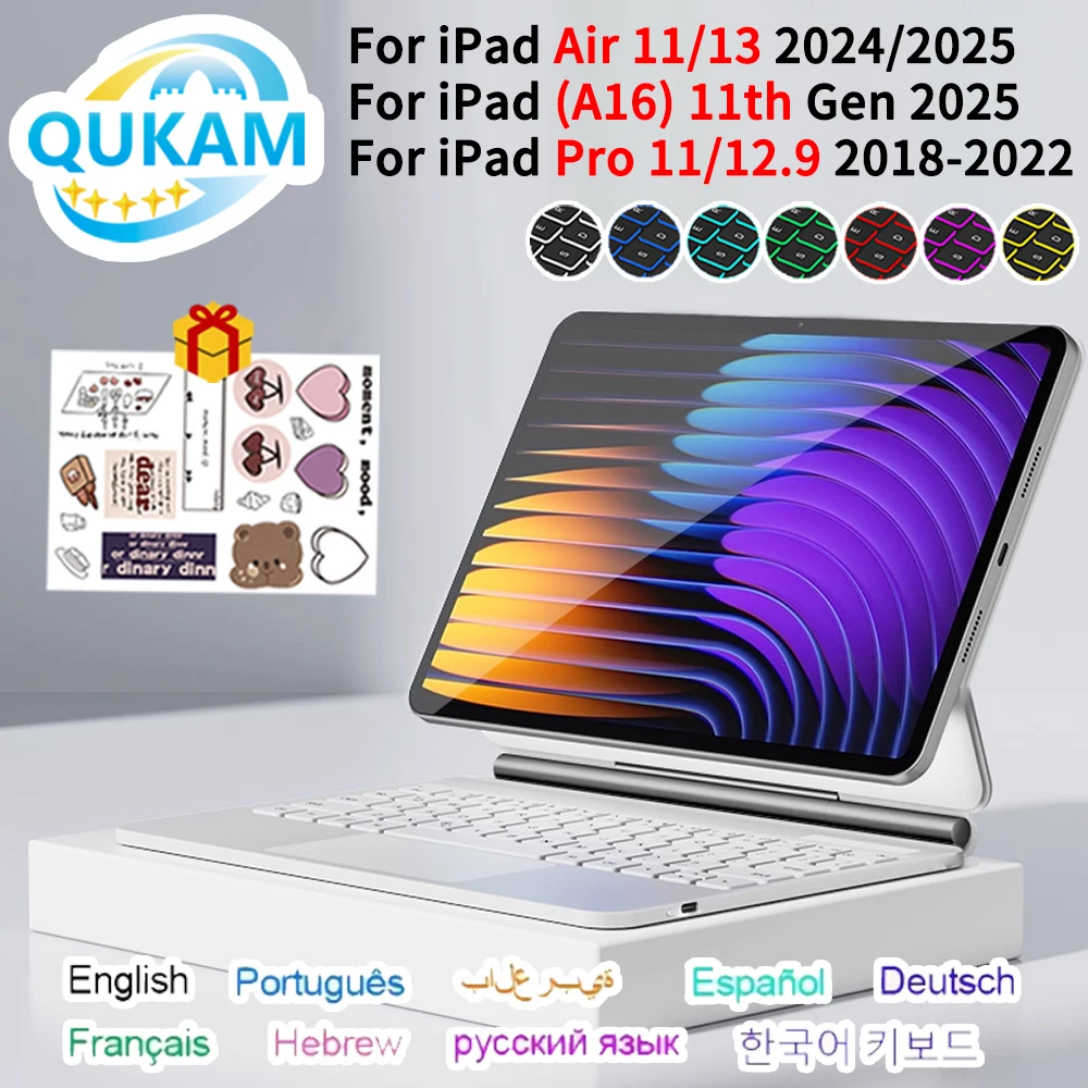 Magic Keyboard for iPad A16 11th 2025 Magnetic Smart Cases for iPad 13/12.9/11/10.9/8.3 Inch Touchpad Backlit Bluetooth Keyboard