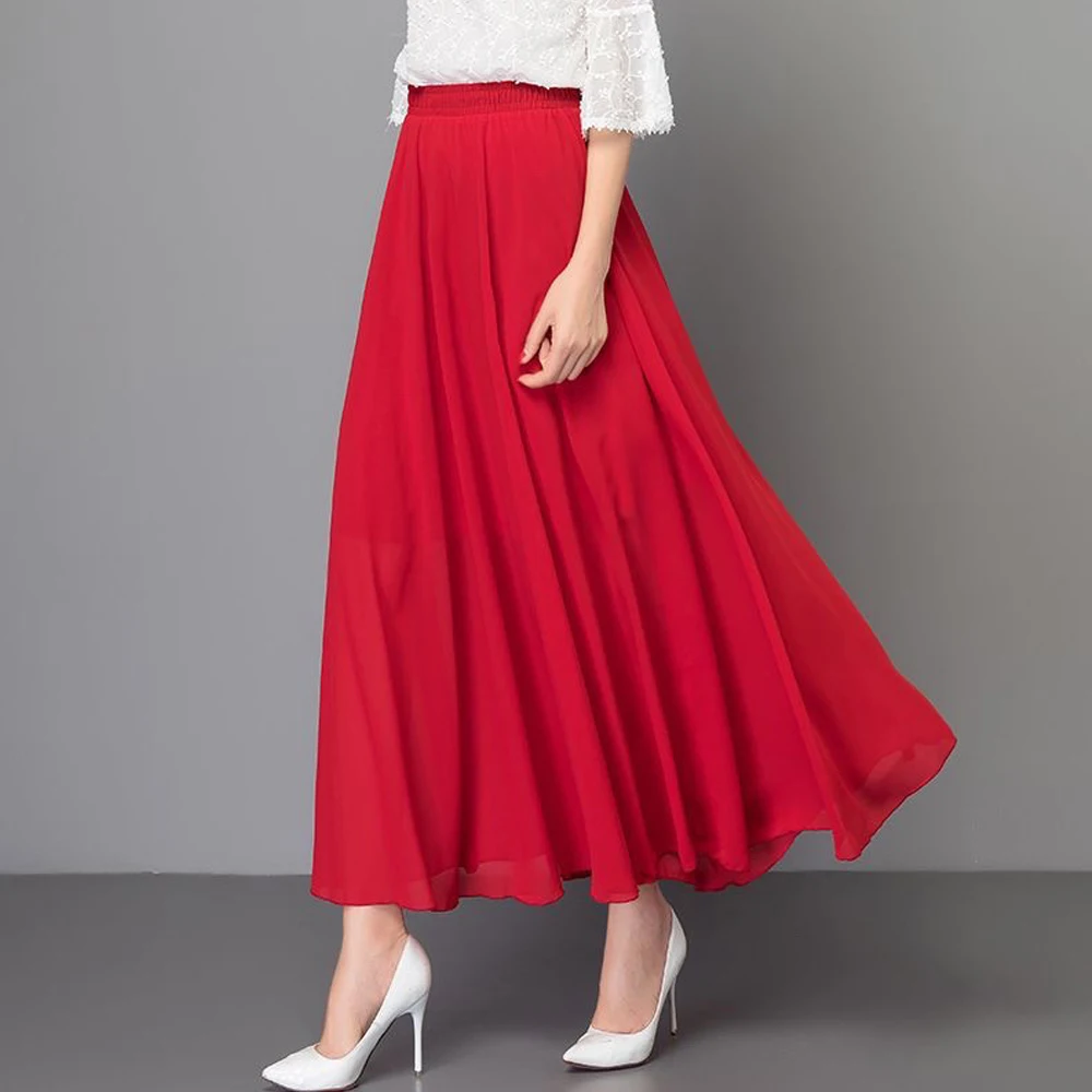 Elastic Waist Long Pure Color A-Line Skirt Women's Artistic Country Style Half-length Skirt Elegant Dance Performance Costumes
