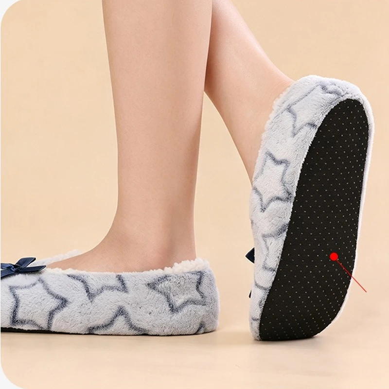 Fluffy Female Slipper Women Home Winter Plush Grip Soft Cute Funny Indoor House Star pentagram Shoes hairy warm Fuzzy Bow Knot