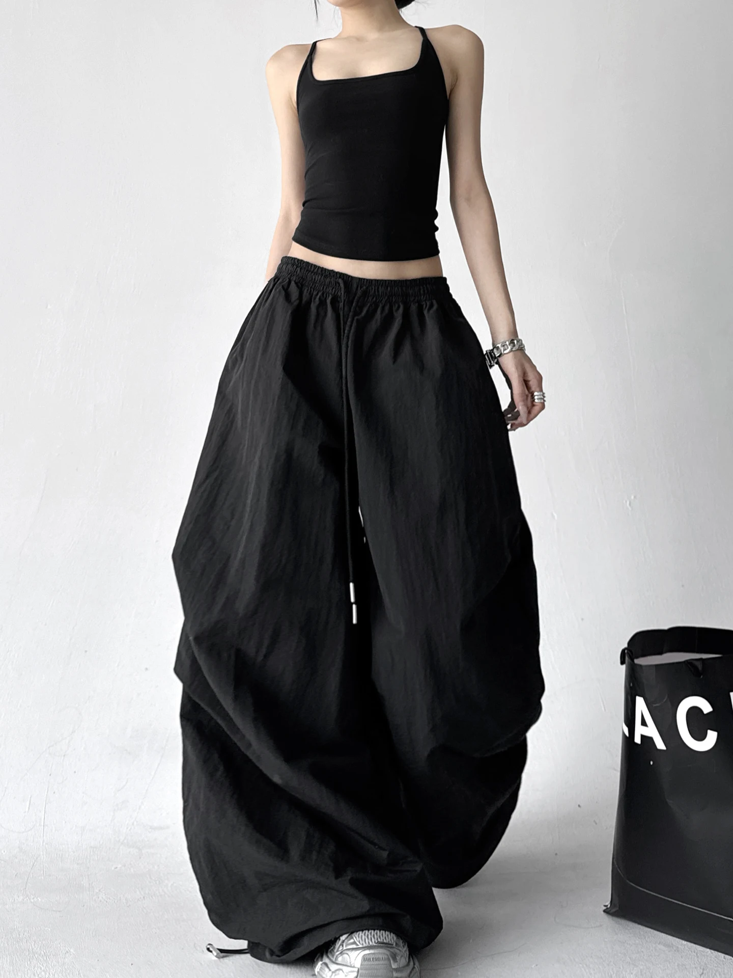 High Waist Wide Leg Pants Women's Loose Slimming Casual Outdoor Quick Dry Summer New Style High Waist Polyester Fiber Workwear