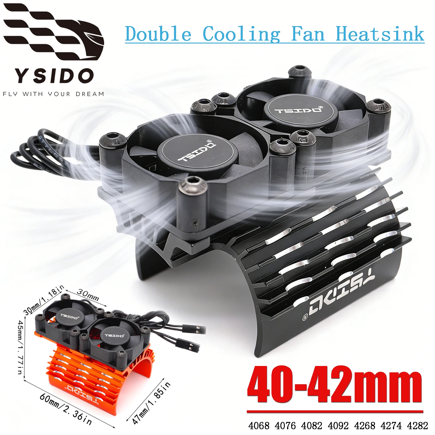 

YSIDO Двойной металлический радиатор с охлаждающими вентиляторами 40-42 мм для радиоуправляемых машин 1/8 1/7, деталь для бесщеточных двигателей 4068 4076 4082 4092 4268 4274 4282 4292