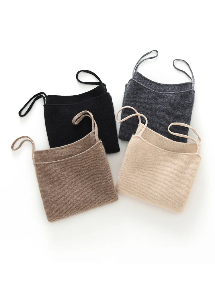 Spring Summer 100% Cashmere Sweater Women Vest Simple Sleeveless Pullover Thin Shoulder Strap Soft Knitted Cool Basic Short Tops