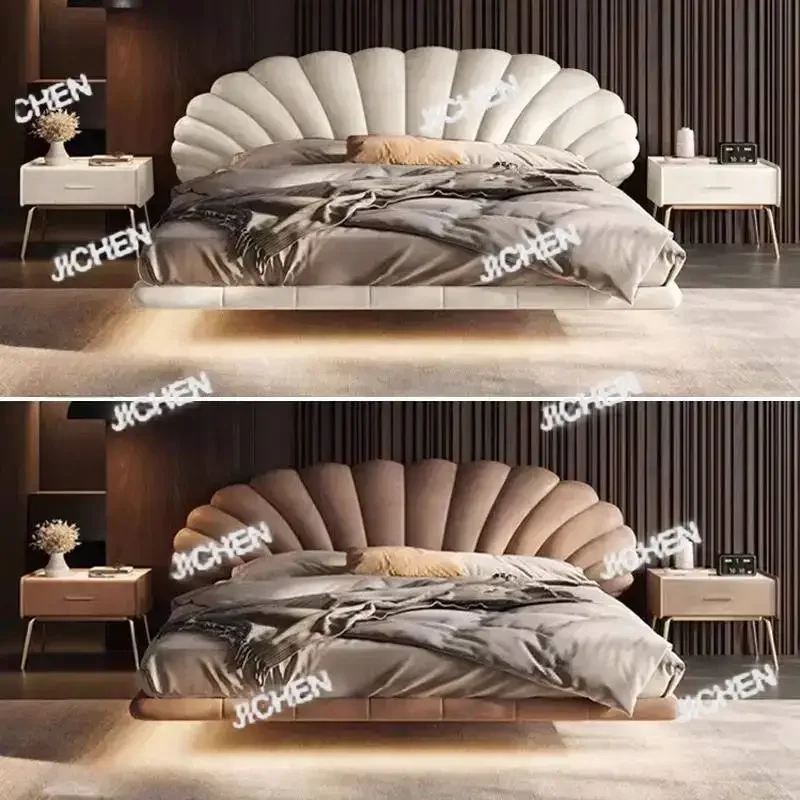 HG تصميم فريد من نوعه سرير مزدوج أوروبي الحد الأدنى الحديثة العائمة إطار سرير مزدوج الملك الحجم العائمة كاما الأثاث الزوجي H #3