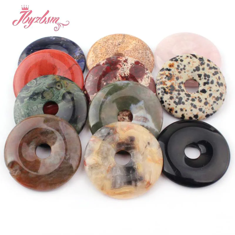 Natural Stones Beads Donut Ring For Earring Necklace Bracelet Jewelry Making 1 Piece Quartz Lepidolite Agate Fluorite 30/40/50mm