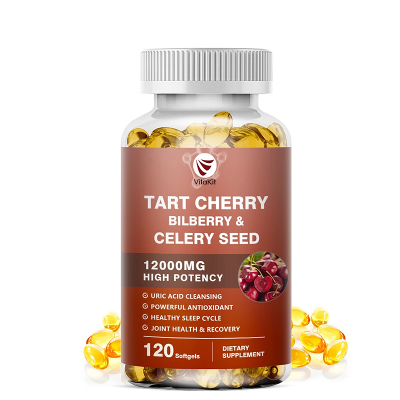 

VitaKit Tart Capsule Organic Cherry Extract with Bilberry Fruit Seeds and Cherry Seeds | Uric Acid Cleanser Premium 12000 mg