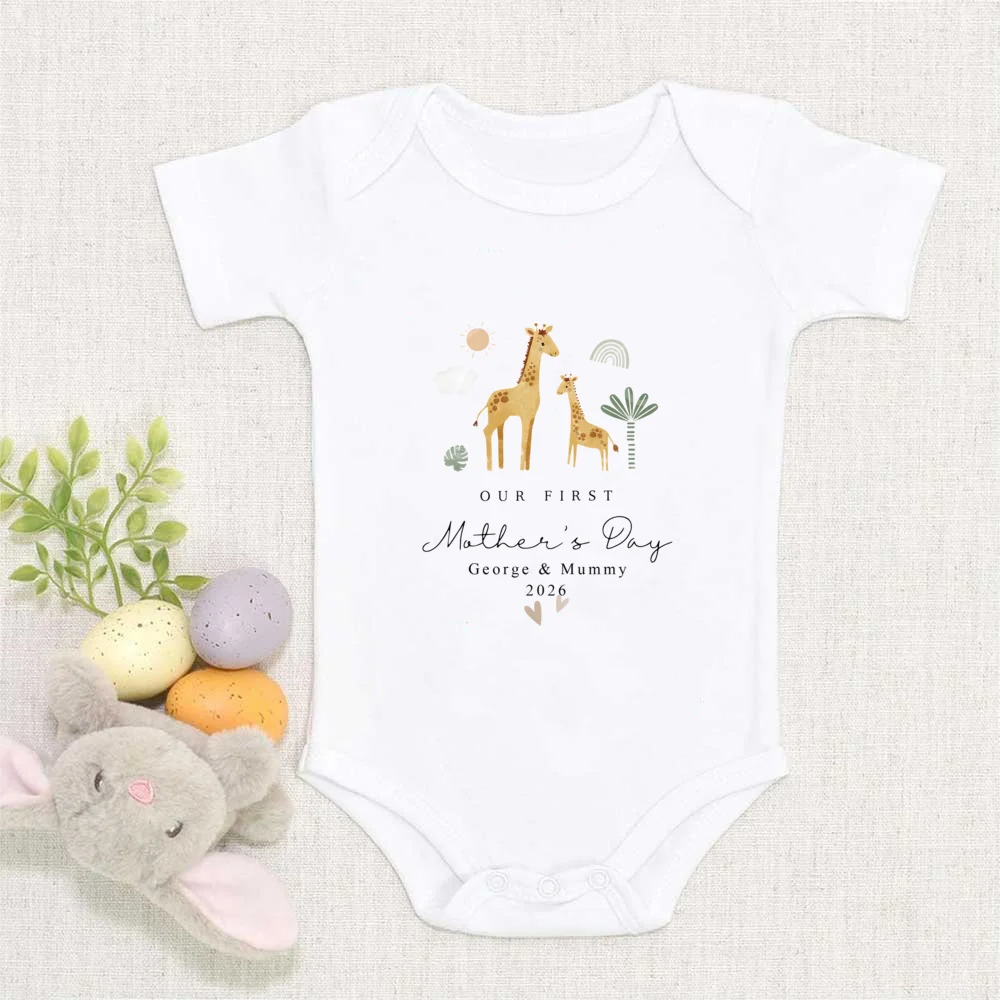 

Персонализированный детский комбинезон ко Дню матери: наш первый подарок на День матери вместе, подарочный комплект для младенцев, индивидуальный детский комбинезон с коротким рукавом