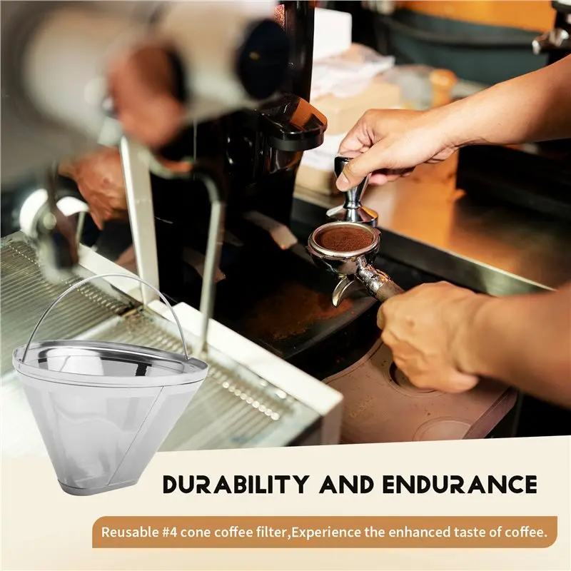Stainless Steel Coffee Filter, Suitable For Coffee Filter Replacement, 4 Cone Permanent Coffee Filter 2Pcs Top-Rated
