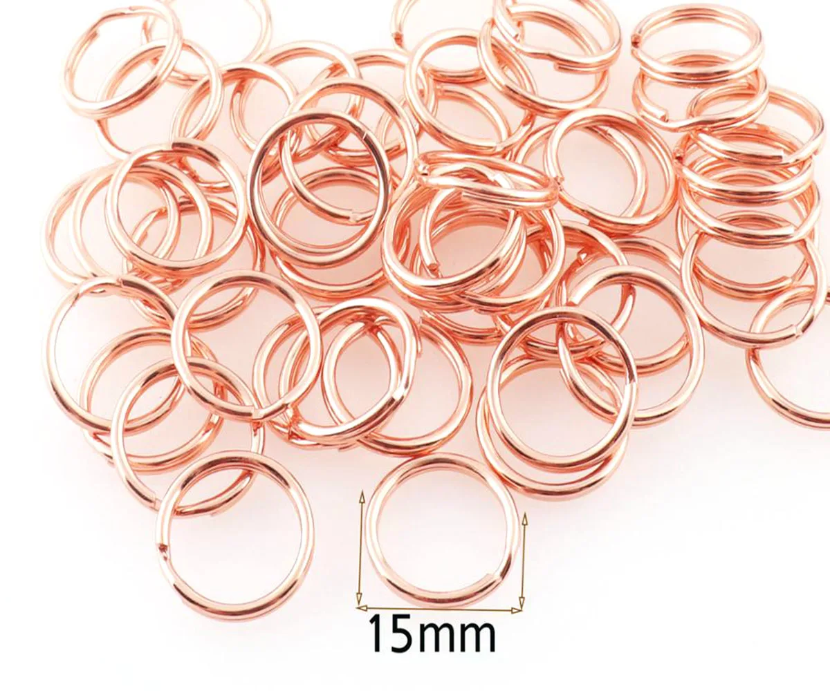 50 pcs Metal  Rose Gold Key Rings,Keychain Connectors Jump Rings,Split Rings Circle Key Rings,O Ring Loop For Key Holders,di