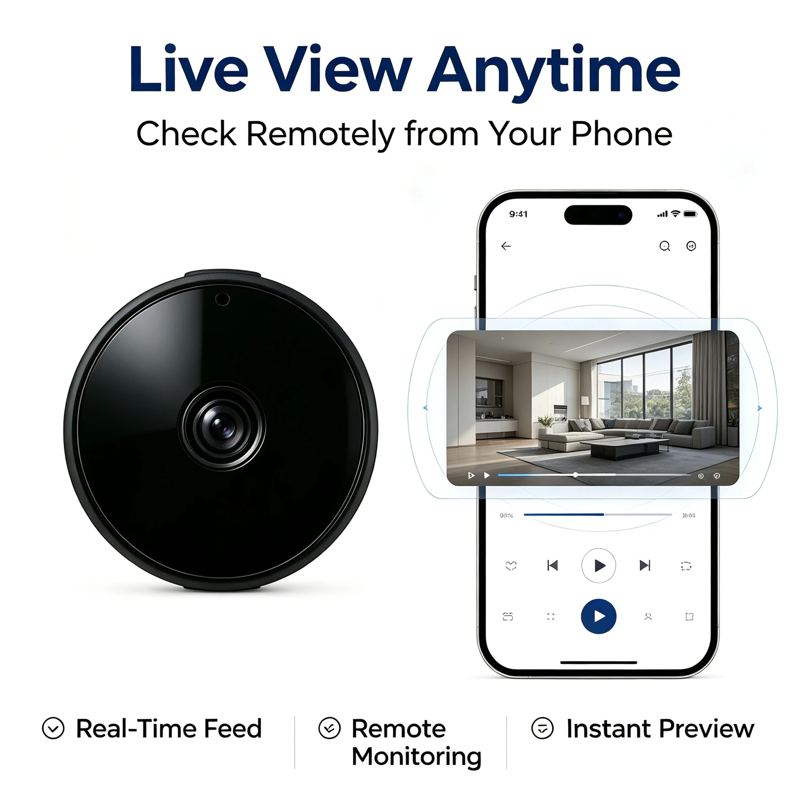 V13  Compact Portable HD Wireless Surveillance Camera, Wide Angle View Clear Night Vision Motion Detection Reminder, Remote View via Phone, Small Smart Security Video Camera for Indoor Home
