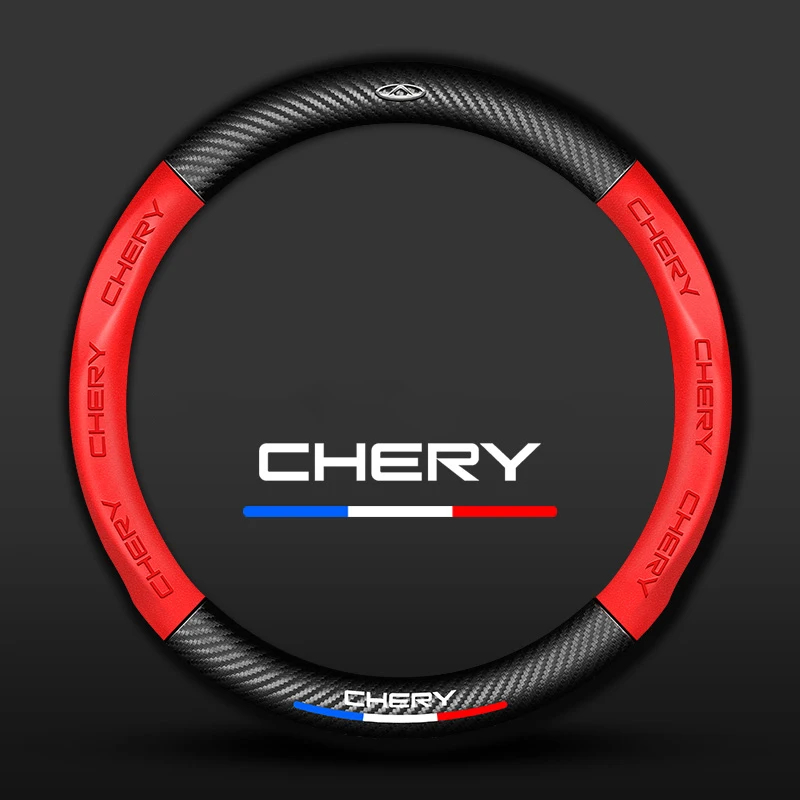 For Chery Tiggo 2 3 4 5 7 Pro 8 Plus 2022 Arrizo 3D Printing Logo Car Carbon Fiber Leather Steering Wheel Cover