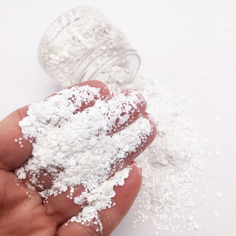 50g Snow White/Opalescent White Powder，Matte Pure White Fine Glitter Dust Nail Art Powder，0.2mm Christmas Nail Dipping Powder **