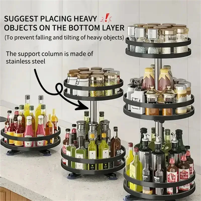 Tiered Rotating Spice Organizer 360° Turntable Storage Rack for Kitchen Counter Condiment Seasoning Bottle Jar Holder