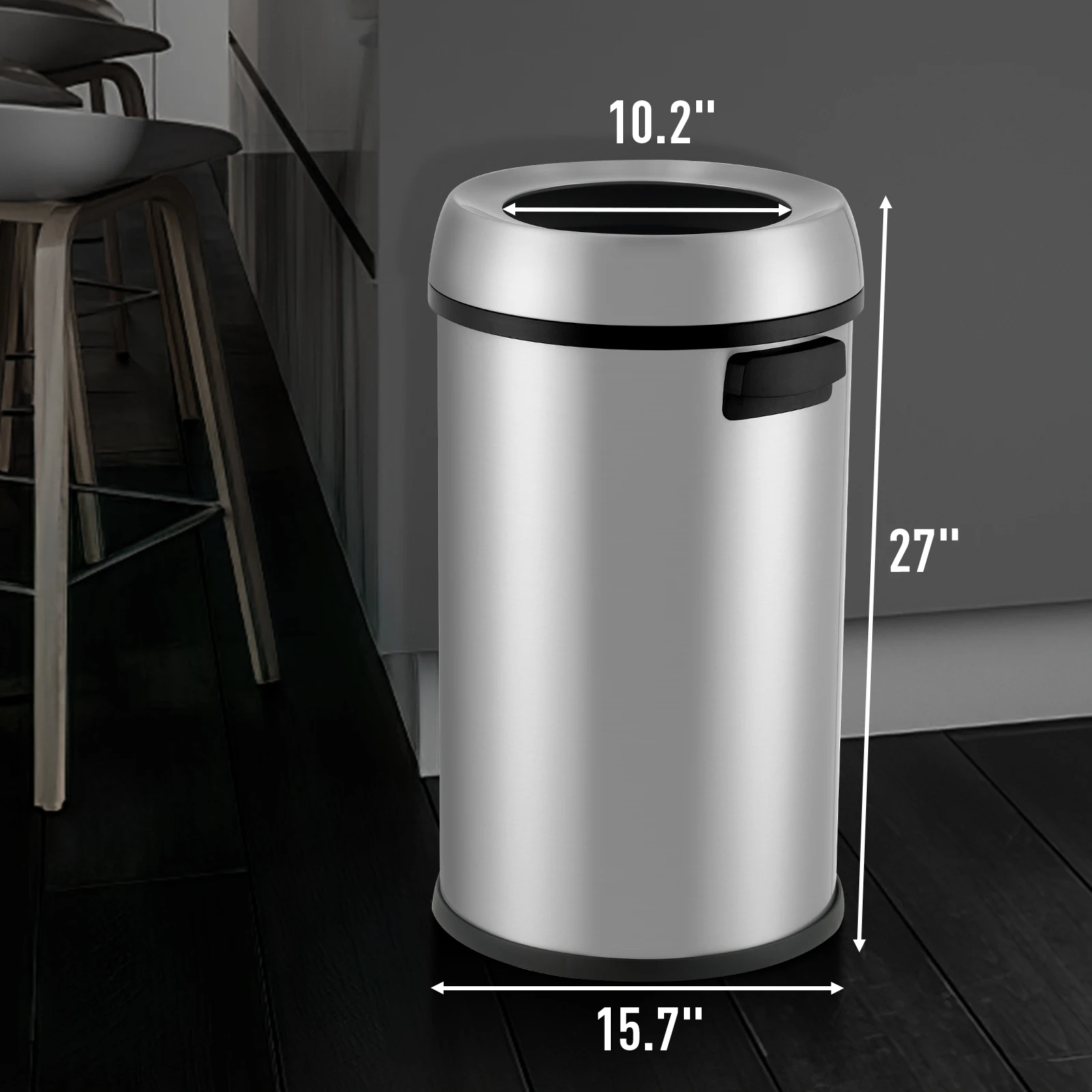 Open Top Trash Can 65L / 17Gal Commercial Grade Heavy Duty Brushed Stainless Steel for Outdoor | Kitchen Waste Bins Home House