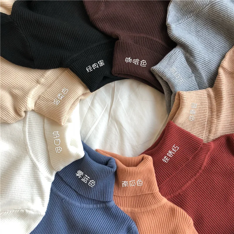 Women Heaps Collar Turtleneck Sweaters Autumn Winter Slim Pullover Women Basic Tops Casual Soft Knit Sweater Soft Warm Jumper