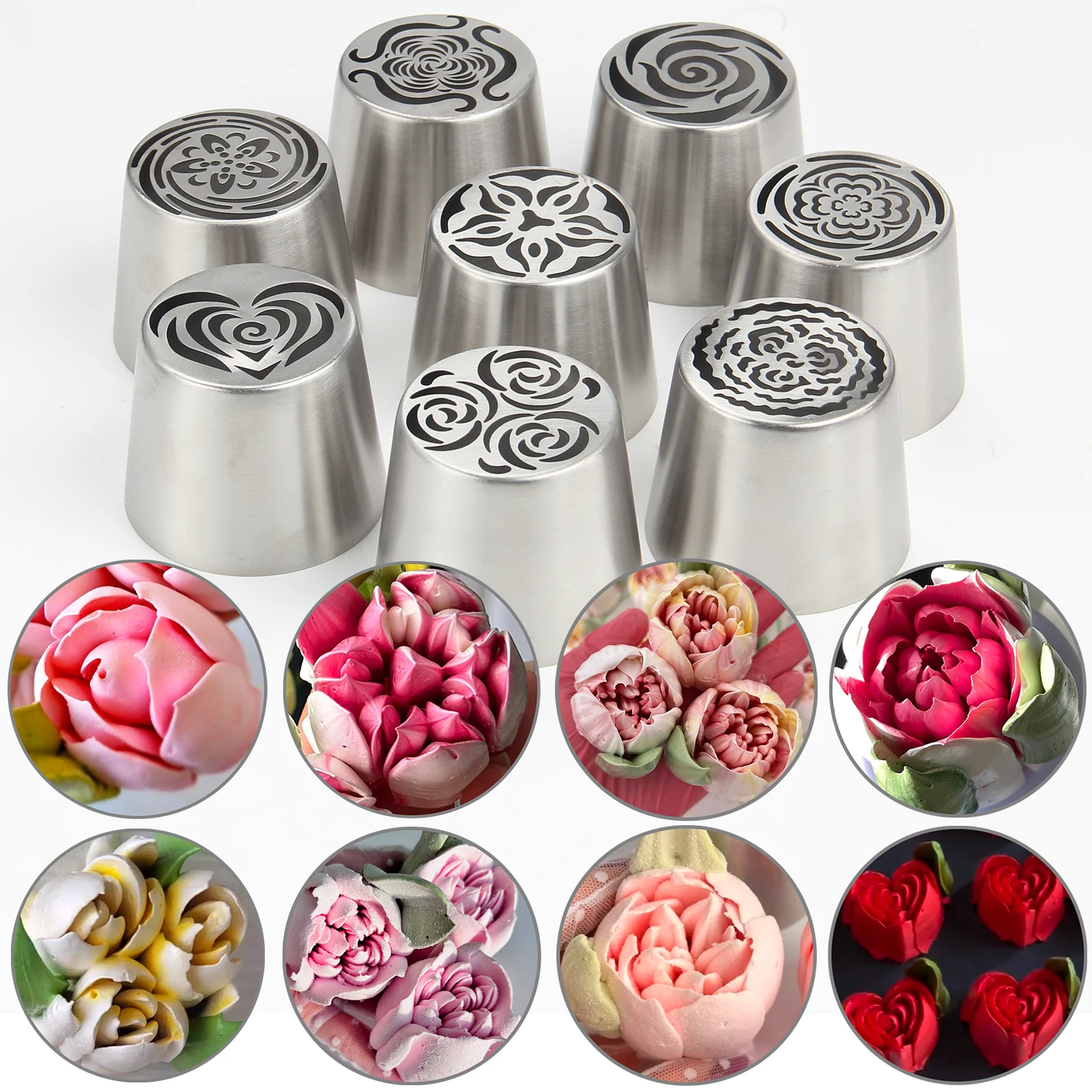 

8pack Russian Piping Flower Nozzles Extra Large, Stainless Steel Rose Floral Piping Nozzles for Cake Decorating Icing