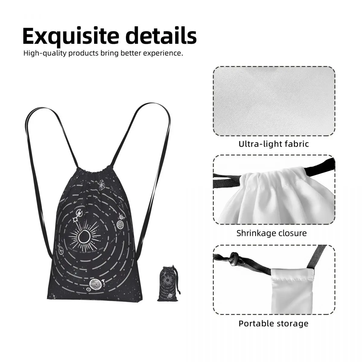 Outer Wilds Solar System Drawstring Backpack hiking cycling Bag Lightweight Foldable Storage Drawstring Bag for Men Women