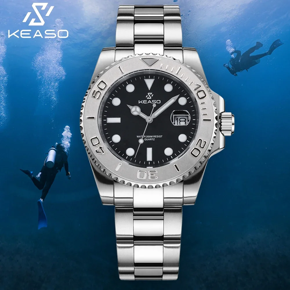 KEASO Men Quartz Watch MIYOTA 2105 Movement Dive 200M Waterproof Sapphire Ceramic Bezel BGW-9 luminous Solid 316L Steel Watches