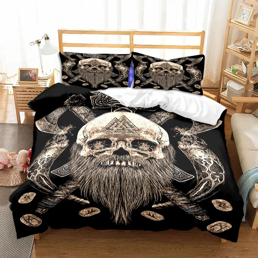 Viking Duvet Cover Set Viking Symbols Bedding Sets Scandinavian Folklore Motifs Northern Germanic Culture Celtic Comforter Cover