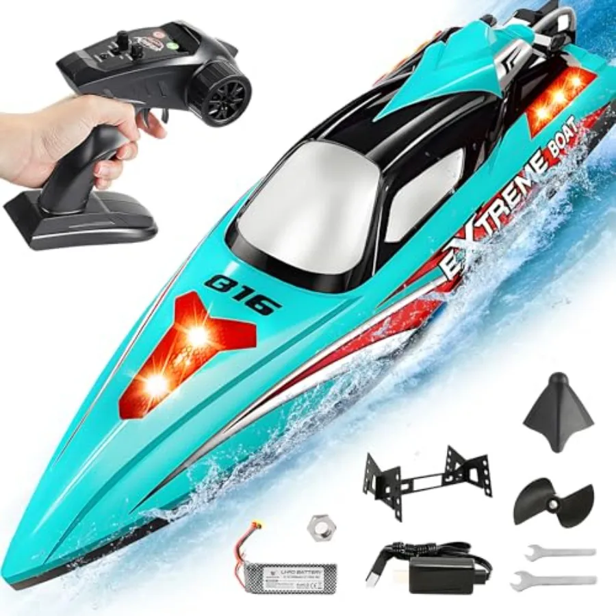 Remote Control Boat for outdoor water use, ABS plastic body, bright red color, high-speed stable navigation and waterproof desi