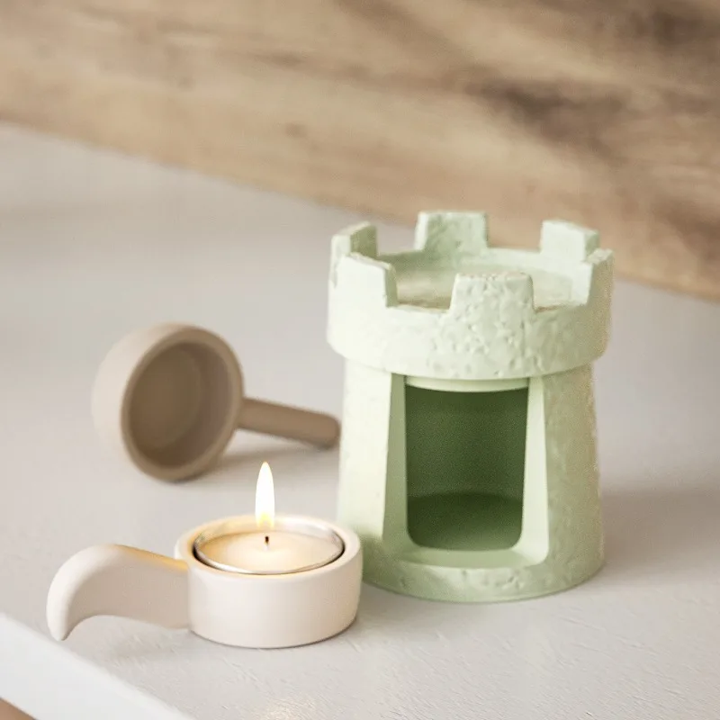 Aromatherapy Stove Castle Candlestick Silicone Mold DIY Gypsum Warm Tea Heating Insulation Teapot Decoration Resin Mold Crafts