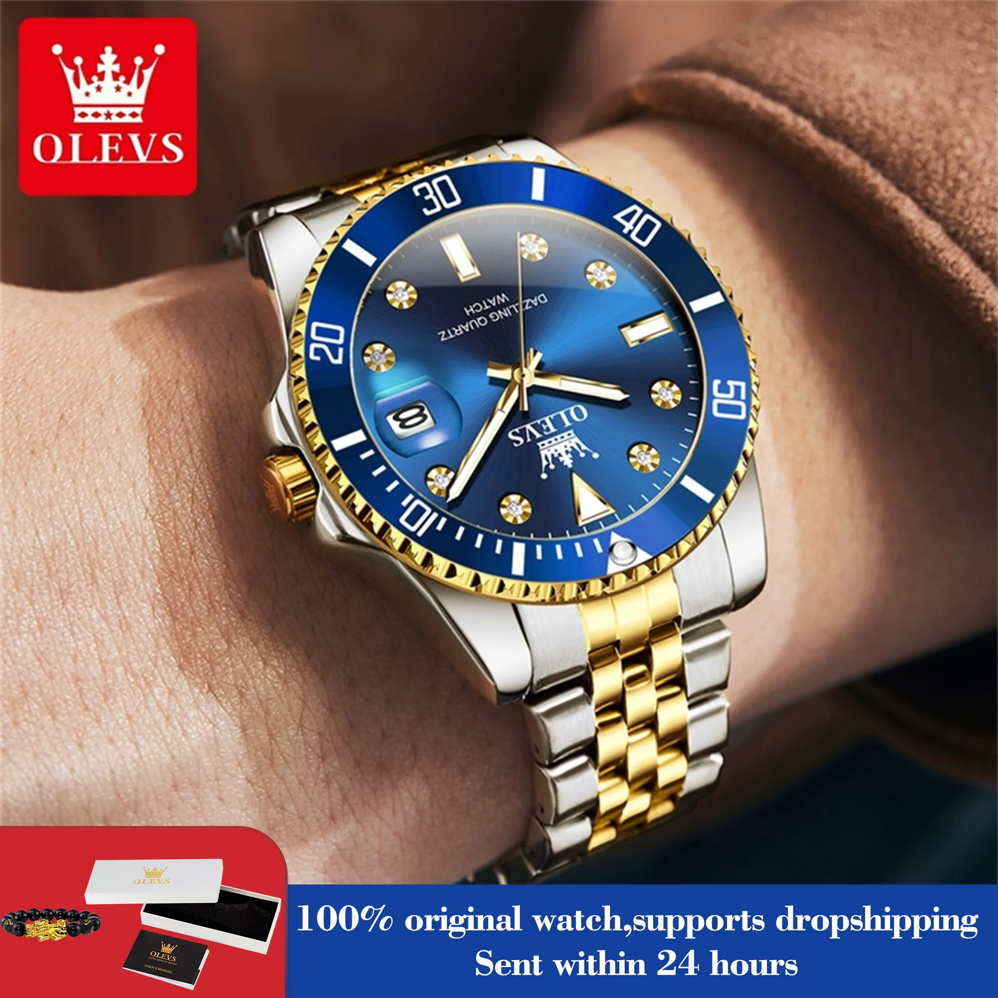 

OLEVS 9809, мужские часы, роскошные модные кварцевые часы с датой для мужчин, оригинальные водонепроницаемые деловые мужские ручные часы из нержавеющей стали
