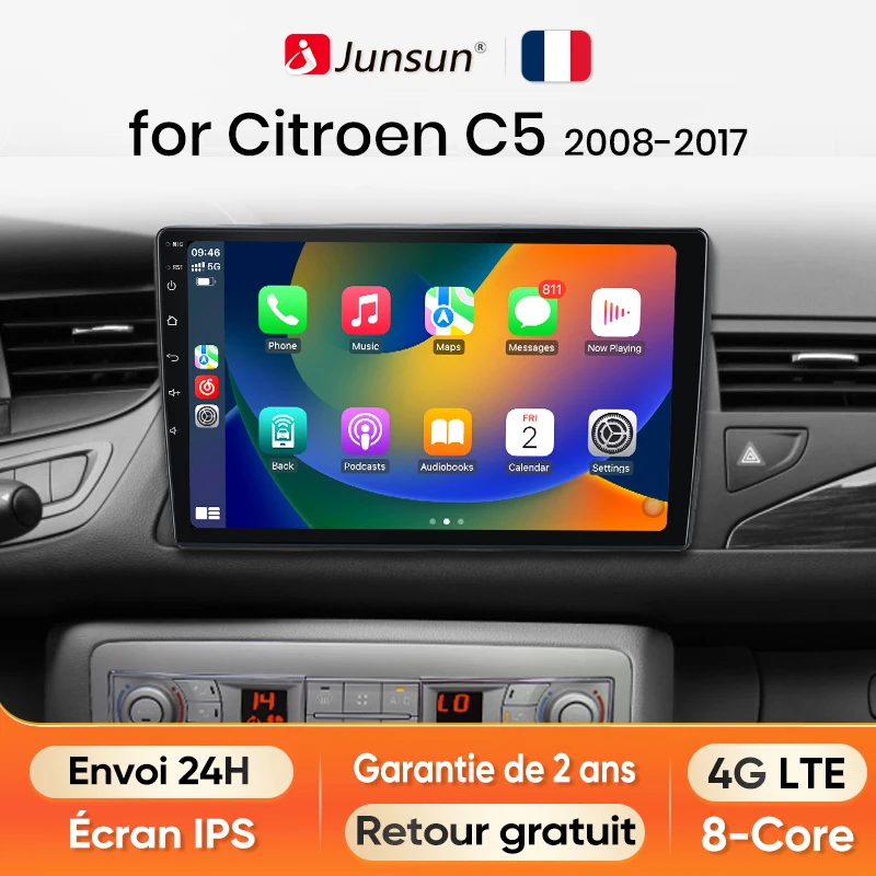 Junsun Android 13 Radio Autoradio For Citroen C5 2008 - 2017 T27 Car Intelligent Systems for Apple Carplay GPS RDS WiFi France