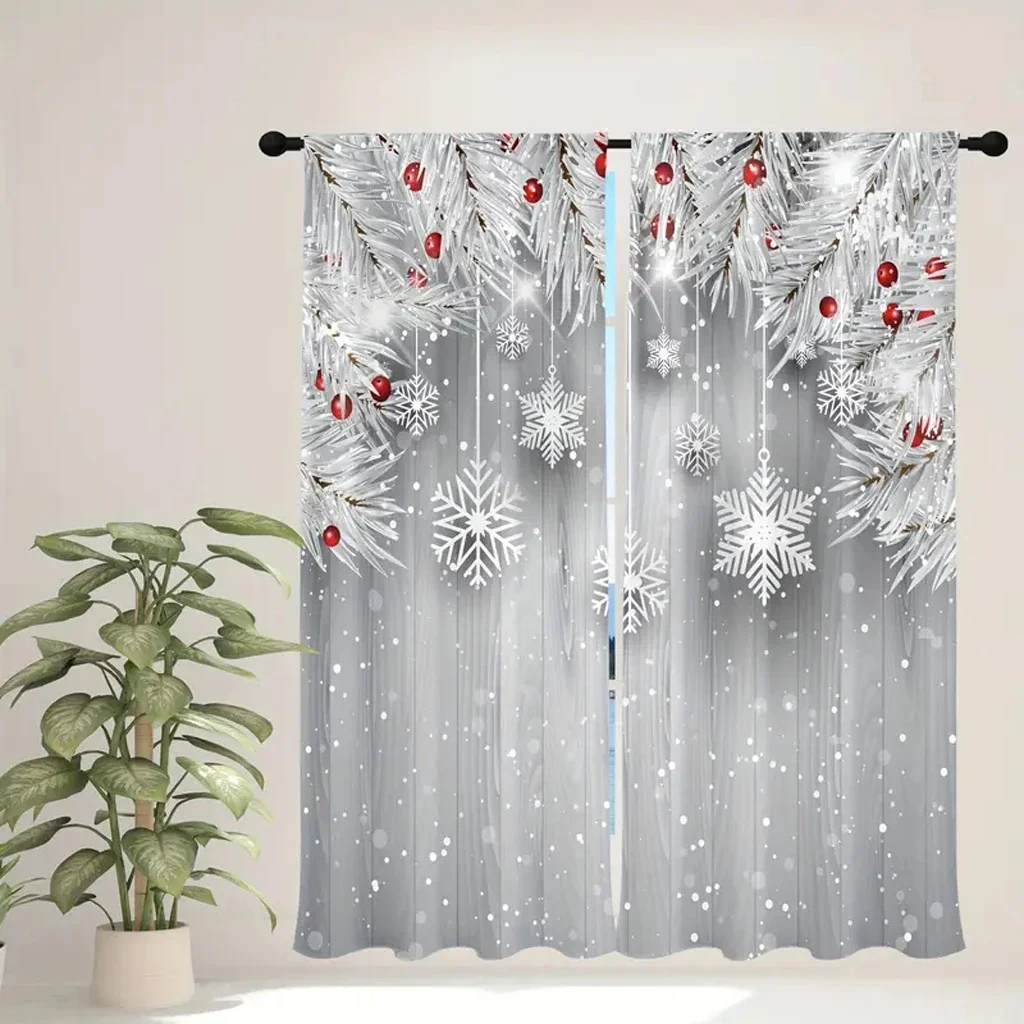 

2023 Modern Christmas Silver Decoration With Stars and Snowflakes Curtains for Living Room Bedroom Curtain Home Decor With Hooks