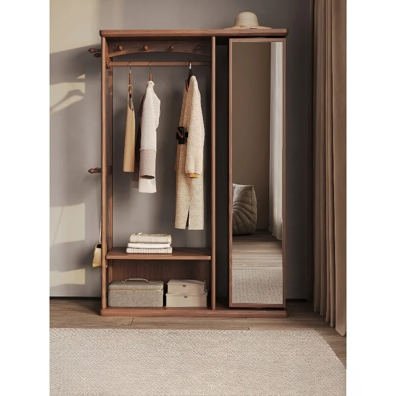 Solid wood hanger full-length mirror floor-to-ceiling bedroom integrated rotating full-body mirror coat rack household multi-fun
