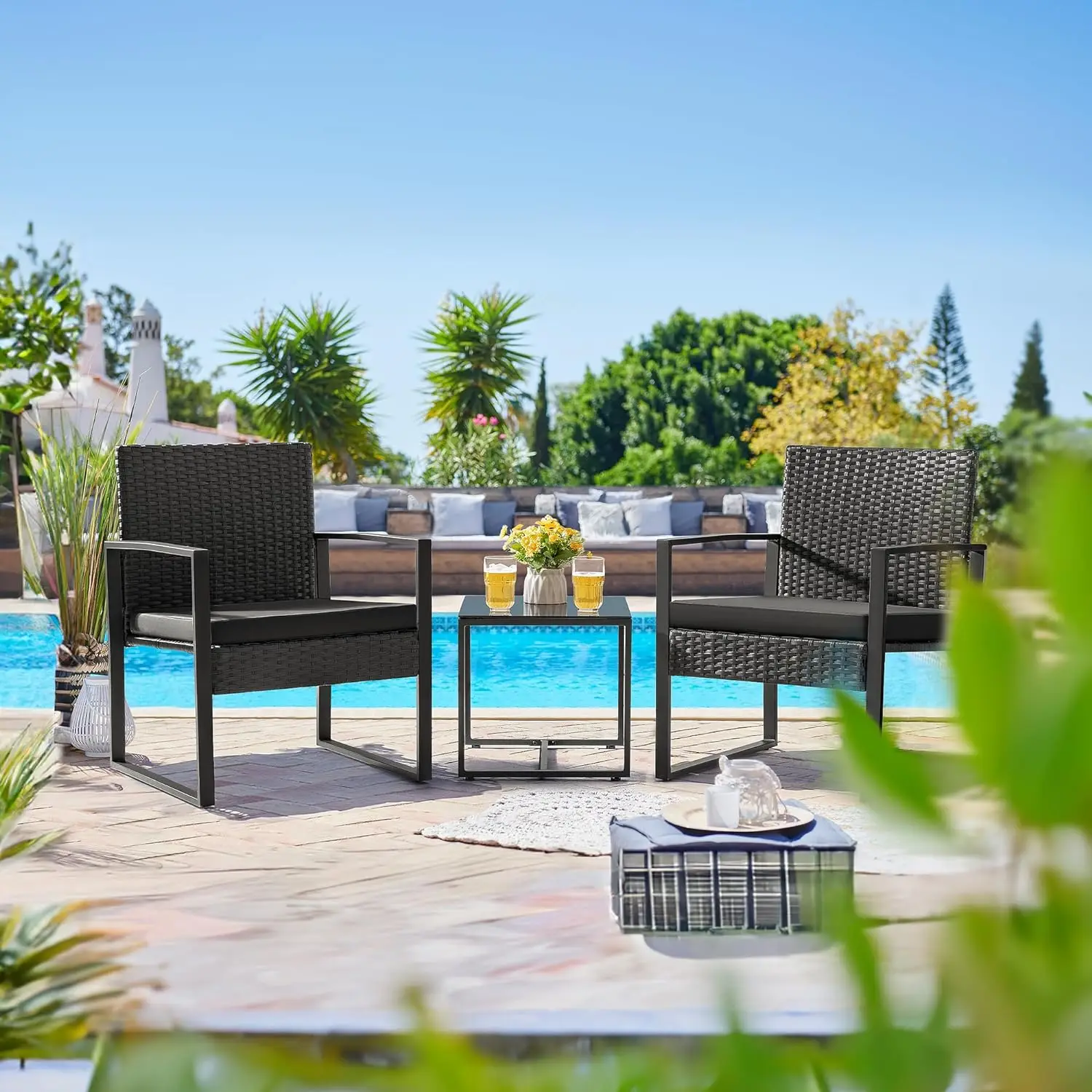 3 Stück Terrassen set Outdoor Korb möbel Sets moderne Rattan Stuhl Gesprächs sets mit Couch tisch für Hof und Bistro