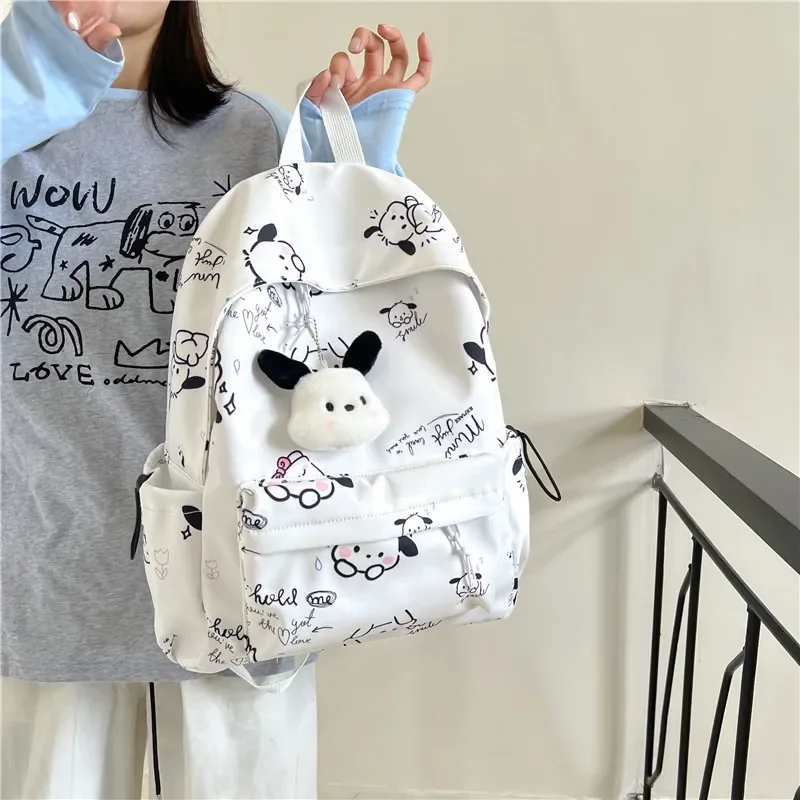 Sanrio Pochacco Travel Backpack Cute Kawaii College Bag Fashion Large Capacity Simple Printed Backpack Girl Heart Cute Backpack