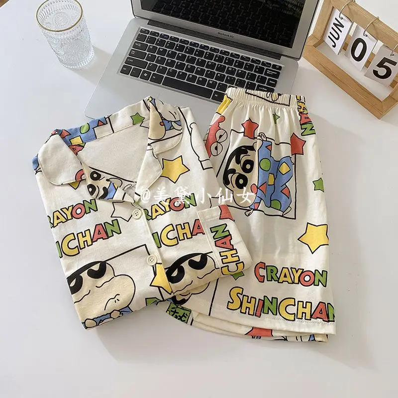 

Anime Cute Cartoon Crayon Shin Chan Pajama Kawaii Fashion Short Sleeved Casual Shorts Home Suit Set Christmas Present