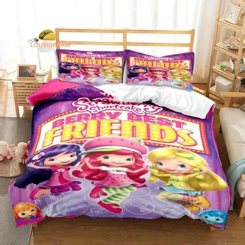 3D Print Strawberry Cartoon Shortcake Bedding Set Boys Girls Twin Queen King Size Duvet Cover Pillowcase Bed boys Adult Bedroom