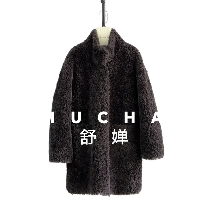 100% wool coat women new warm long sheep coat women's winter loose small pure wool stand-up casaco feminino inverno