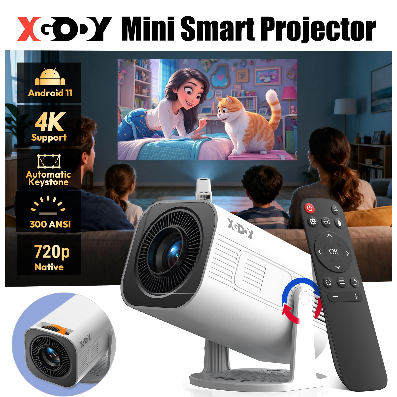 Android Tablet Gaming Accessories - XGODY Gimbal 3 Pro Portable Projector,