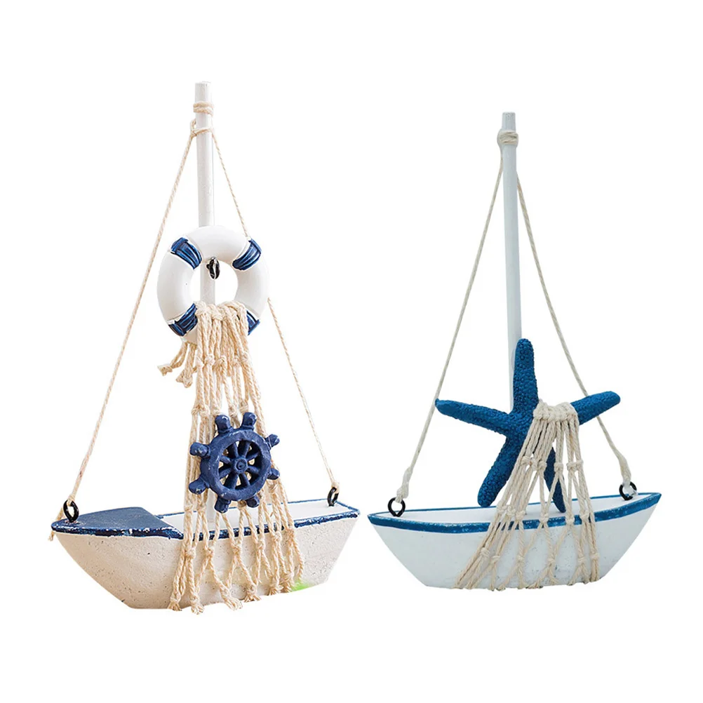 2 Pcs Mini Sailboat Model Wood Decoration Table Decorations Home Décor Light House for Water Toys Craft Sailing Seaside