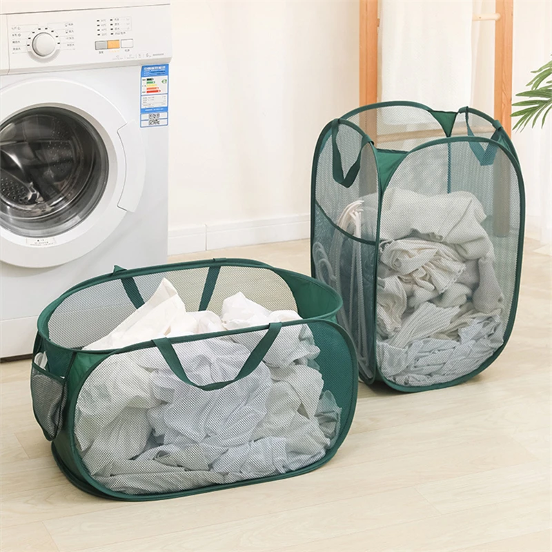 

Foldable Laundry Basket Mesh Cloth Large Capacity Toy Sundries Storage Hampers Bathroom Dirty Clothes Baskets Home Accessories