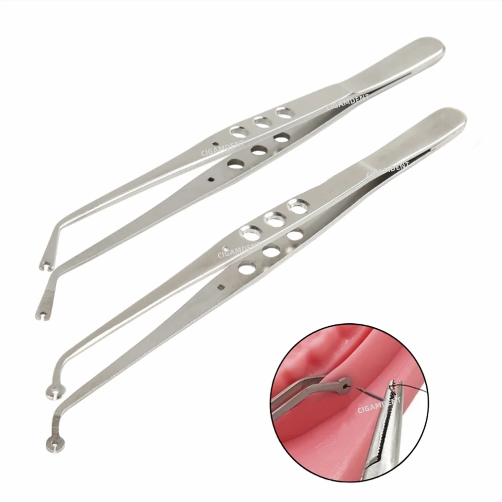 Dental Surgical Stitching Tweezer Cotton Dressing Forcep Slots Surgical needle Tweezers Operation Serrated Tip Oral Care