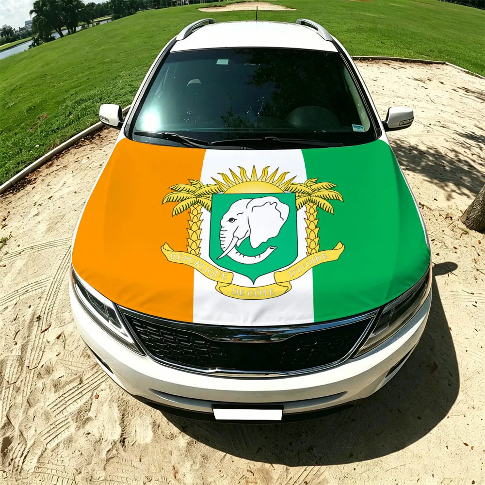130x160cm Ivory Coast Flag Car Hood Cover, Elastic Windproof Patriotic Bonnet Banner Cheer for the competition
