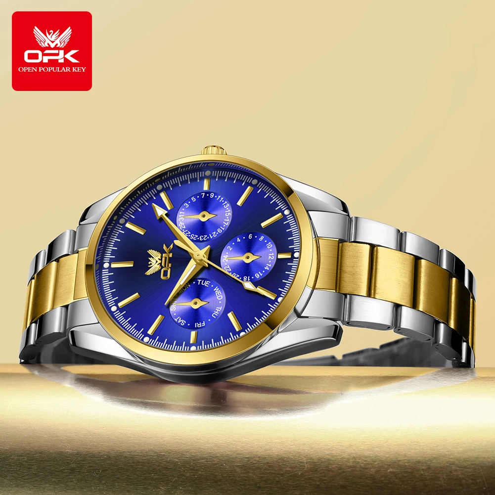 男性用OPKカジュアルウォッチ、ナイトライト、防水クォーツ時計、6024