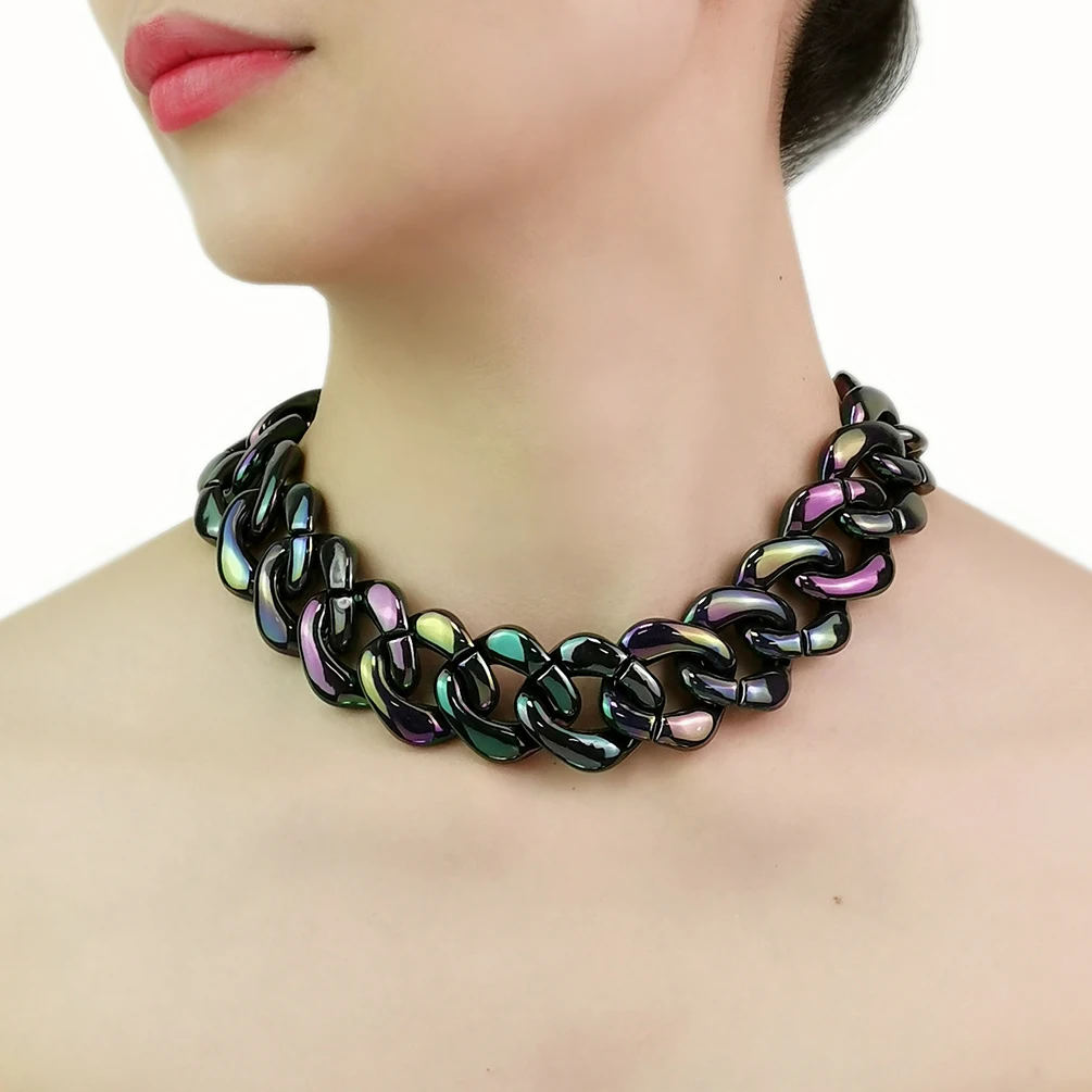 

Colorful Acrylic Chain Necklace Chunky Collar Choker Statement Necklaces For Women Fashion Trend Jewelry Accessories Gift UKEN