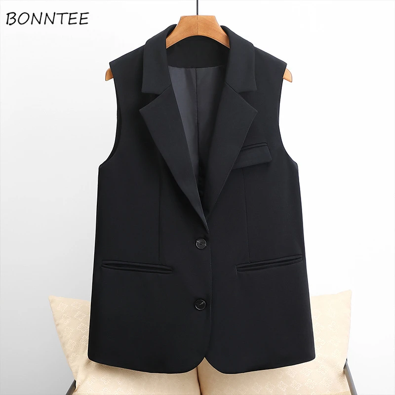 Vests Women Solid Chic All-match Office Lady Casual Korean Fashion Popular Ins Pockets Minimalist Style Spring Profession Temper