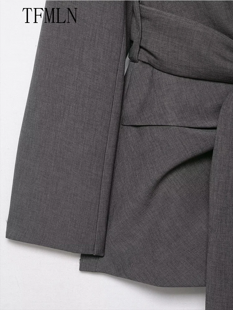 جديد 2025 الخريف المرأة السترة معاطف مع حزام موضة محززة كم طويل شيك سترات كاجوال مكتب سيدة الصلبة أبلى القمم