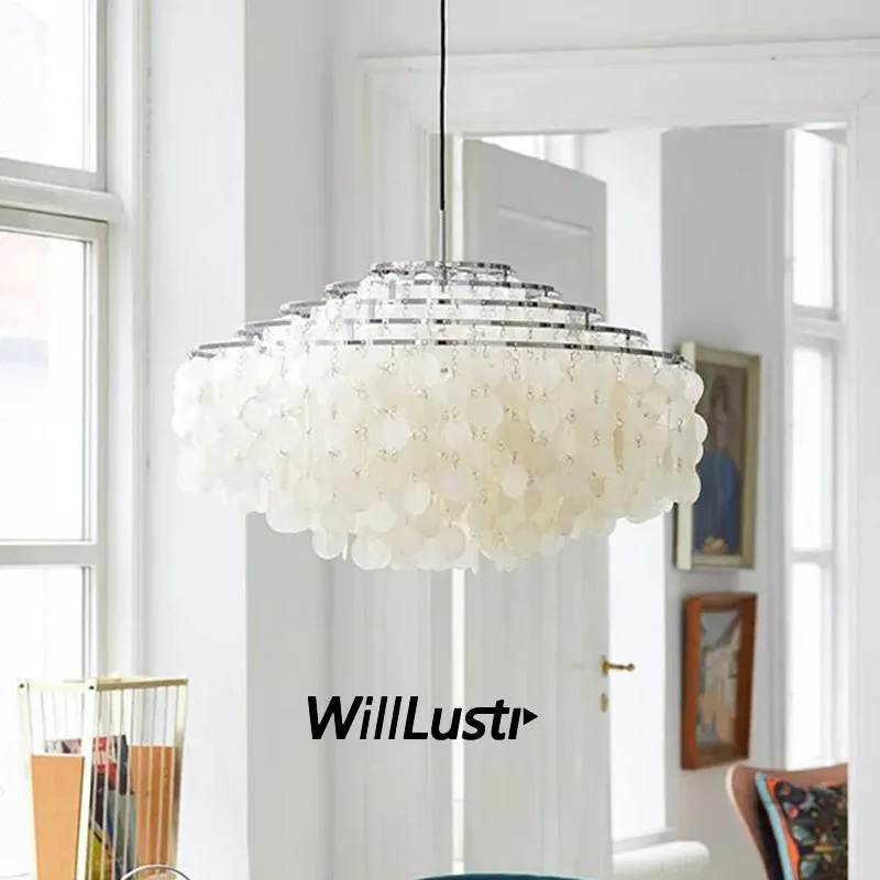 Shell Pendant Lamp Creative Wind Chime Suspension Light Hotel Living Bedroom Cafe Bakery Iron Hanging Ceiling Chandelier